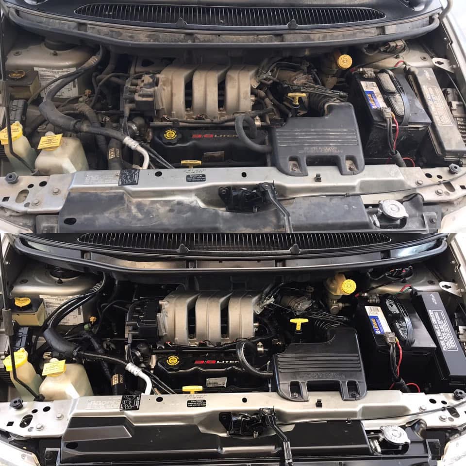 Chrysler 3.3L engine bay detail before and after Kingman AZ