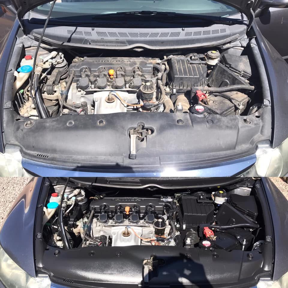 Honda Civic engine bay deep clean before and after Kingman AZ